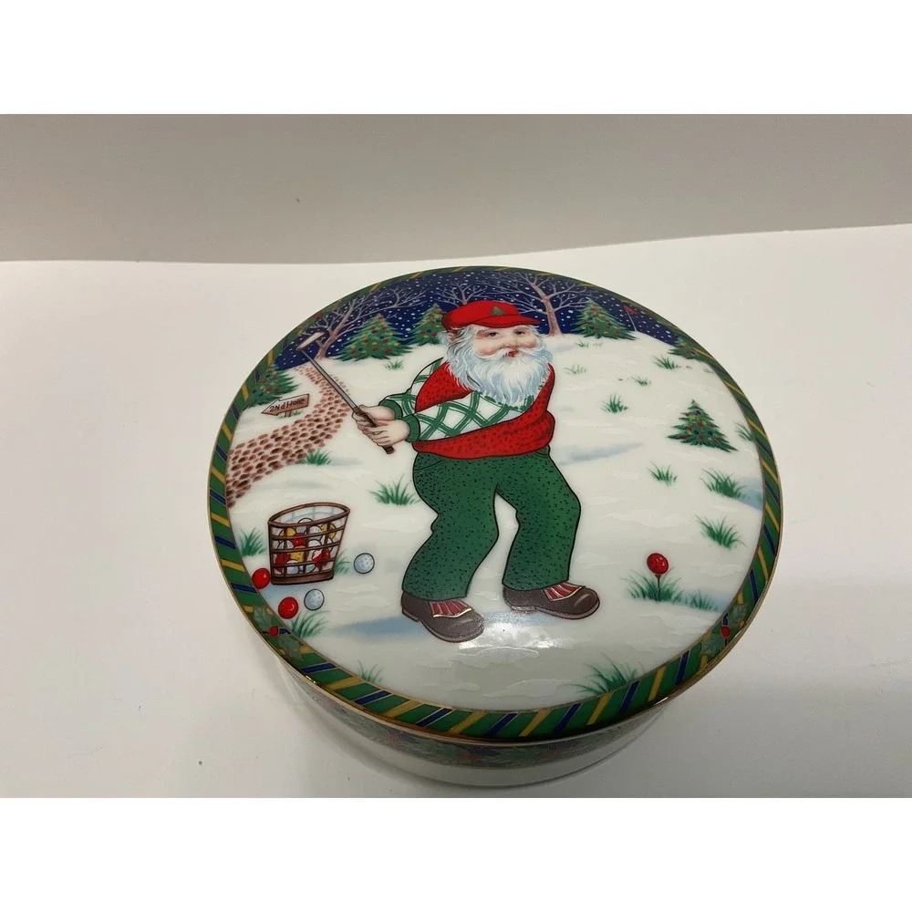 Mikasa Santa's TeeTime Covered Box UT121/683 Large Golfing Santa Porcelain Japan